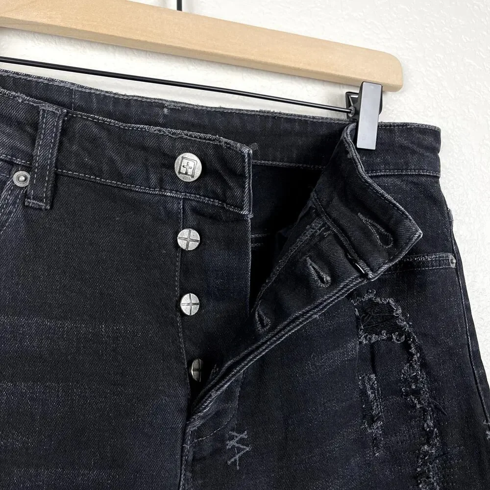 Ksubi Van Winkle Trashed Noir Skinny Jeans Distressed 32